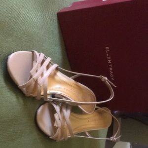 NWT, 6.0M. Ellen Tracy tan strappy heels. Matches everything.